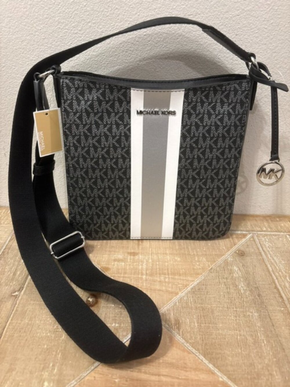 Jet Set Small Signature Logo Stripe Crossbody Bag in Black - Michael Kors